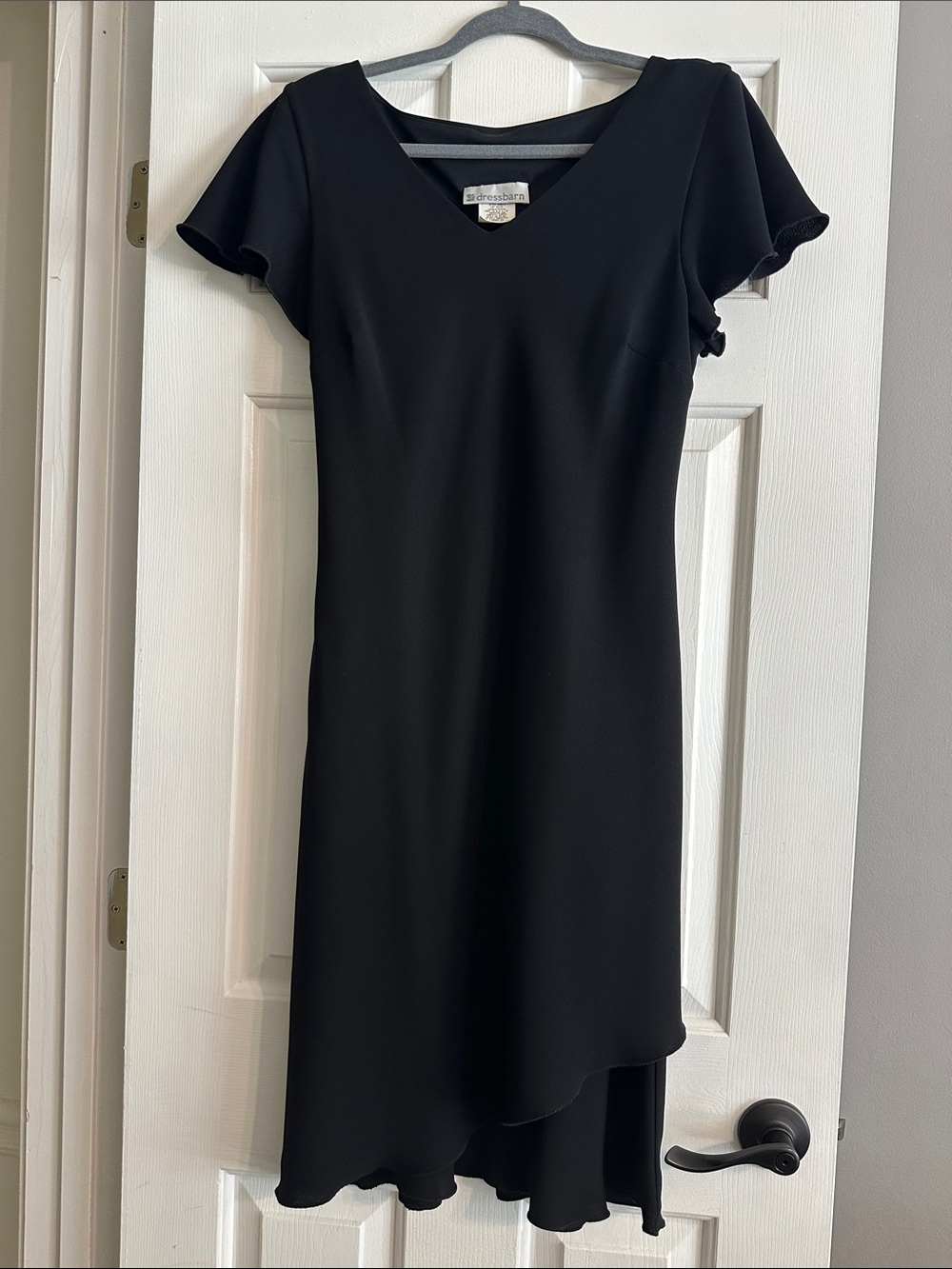 dressbarn Black V-Neck Flutter Sleeve High-Low Dress